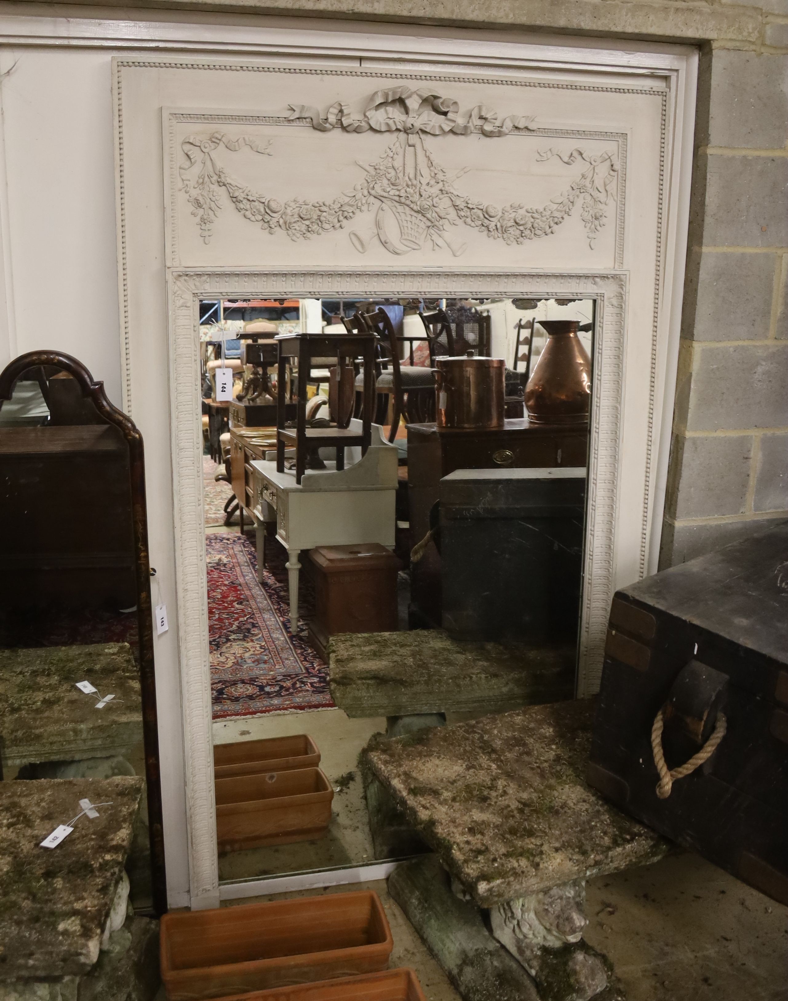 A French 19th century painted trumeau mirror, width 128cm, height 196cm